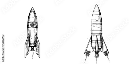 Rocket designs in hand-drawn vector illustration showcasing creativity and imagination in space exploration