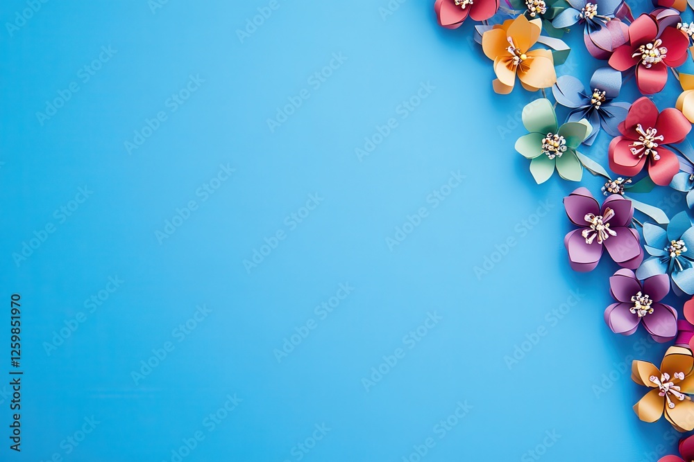 custom made wallpaper toronto digitalColorful paper flowers border on vibrant blue background
