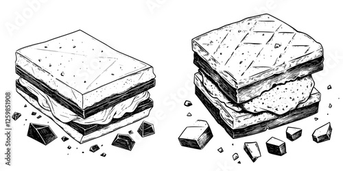 Hand-drawn vector illustration of delicious sandwich creations with various textures and layers