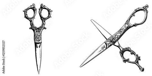 Elegant vintage scissors illustrated in hand-drawn vector style showcasing intricate design and craftsmanship