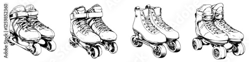 Hand-drawn vector illustration showcasing various roller skate designs for creative projects and designs