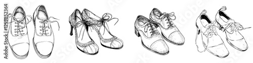 Collection of hand-drawn shoes showcasing different styles and designs on a white background