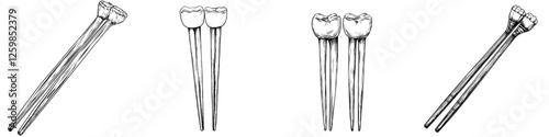 Vector illustration of hand-drawn dental tools showcasing various dental instruments used in oral care
