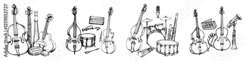 Hand-drawn vector illustration of various musical instruments in an artistic arrangement showcasing a rich musical heritage