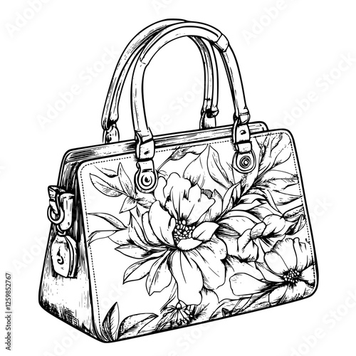 Hand-drawn vector illustration of a floral handbag design showcasing elegance and style