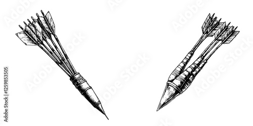 Hand-drawn vector illustration of arrows and darts with intricate details and classic design elements