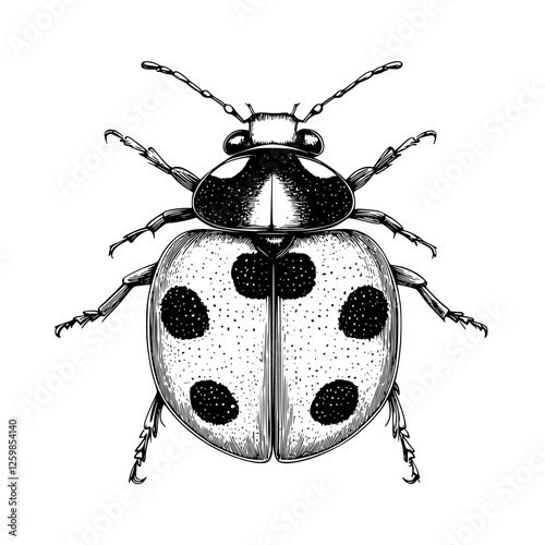 Hand-drawn vector illustration of a ladybug with distinct spots on white background