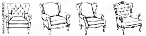 Diverse collection of vintage hand-drawn chairs showcasing different styles and designs for home decor inspiration