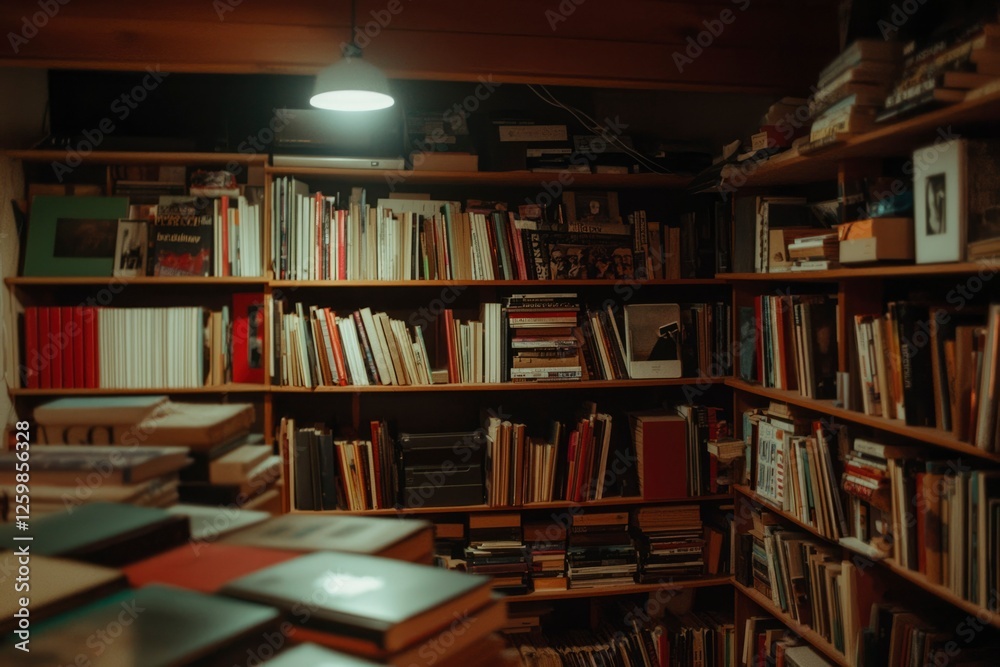 A study room, filled with books, shelves, and boxes, for study and research A study room, filled with books, shelves, and boxes, for study and research