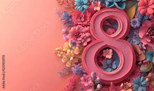 A vibrant number eight design featuring colorful flowers on a light background, perfect for festive celebrations