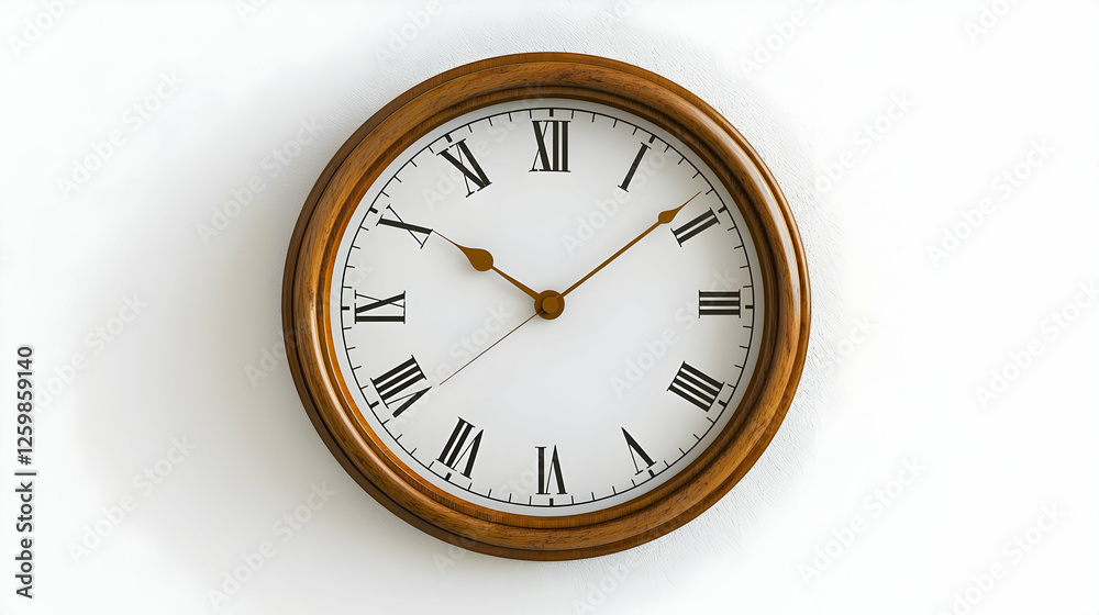 Classic Wooden Wall Clock, Timepiece, Simple, White Background, Home Decor, High Resolution, Minimalist Design Classic Wooden Wall Clock, Timepiece, Simple, White Background, Home Decor, High Resolution, Minimalist Design