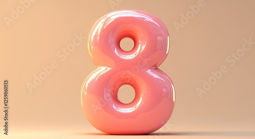 A modern and minimalistic aesthetic is created by displaying the pink number eight on a neutral background