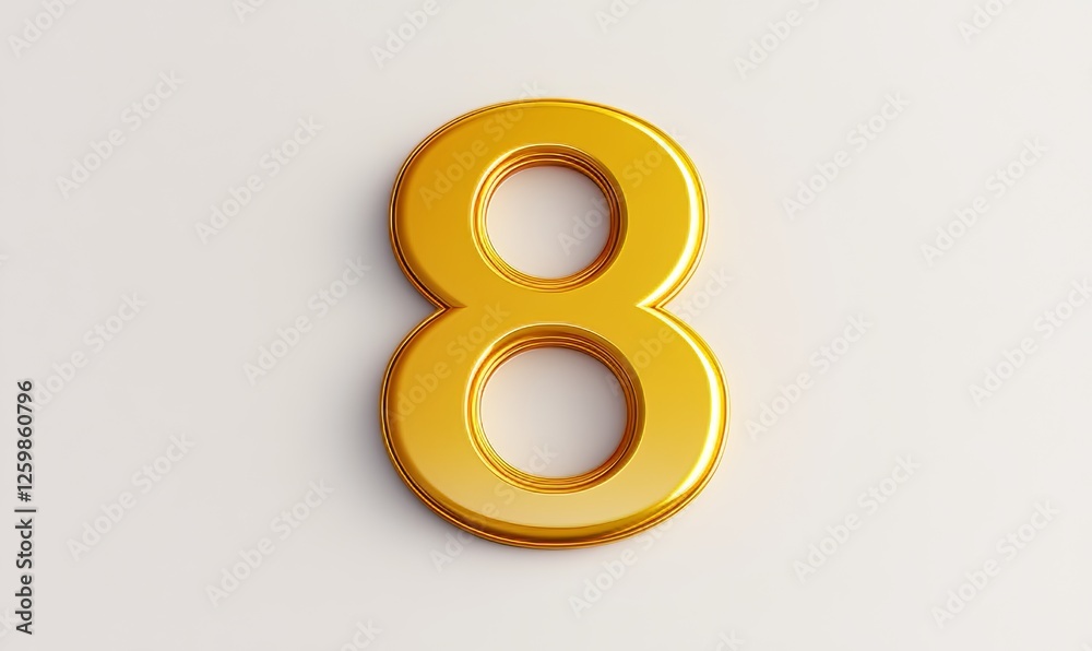 The number eight in gold is set against a light background The number eight in gold is set against a light background