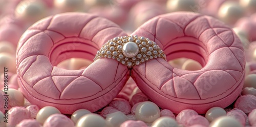 Eight decoration featuring pearls and a pink background for an 8 March celebration in a festive atmosphere