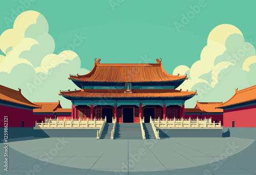 Vibrant Digital Illustration of the Forbidden City, Beijing