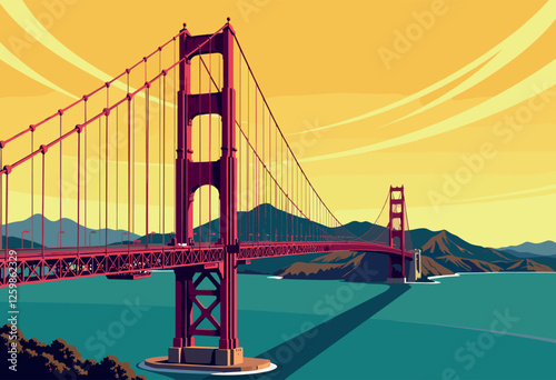Vibrant Digital Illustration of the Golden Gate Bridge