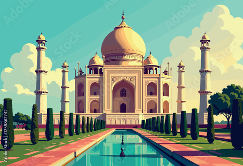 Vibrant Digital Illustration of the Taj Mahal, India