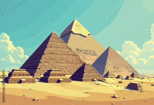 Vibrant Digital Illustration of the Pyramids of Giza
