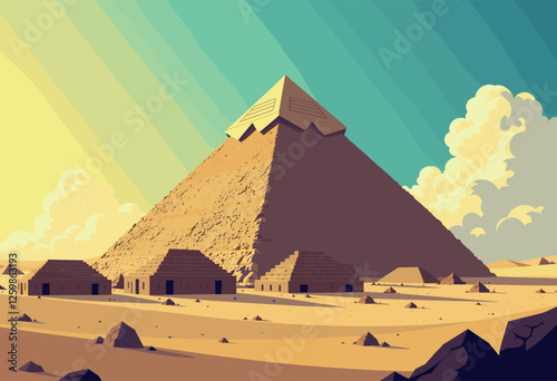 Vibrant Digital Illustration of the Pyramids of Giza