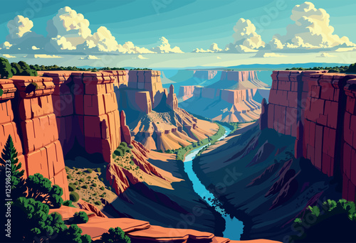 Vibrant Digital Illustration of the Grand Canyon