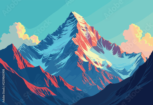 Vibrant Digital Illustration of a Majestic Mountain Range