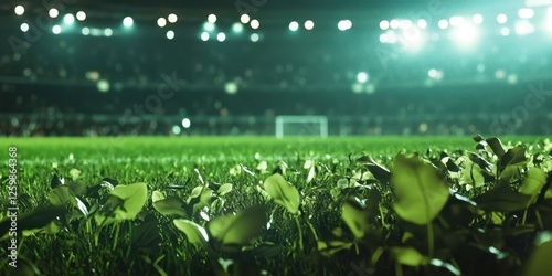 Night Stadium Grass Field with Crowd photo