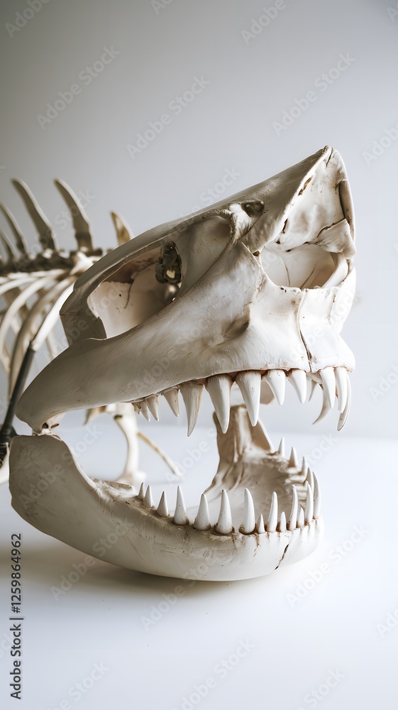 Naklejka premium Detailed Close-up of Shark Skeleton Jaw and Teeth 