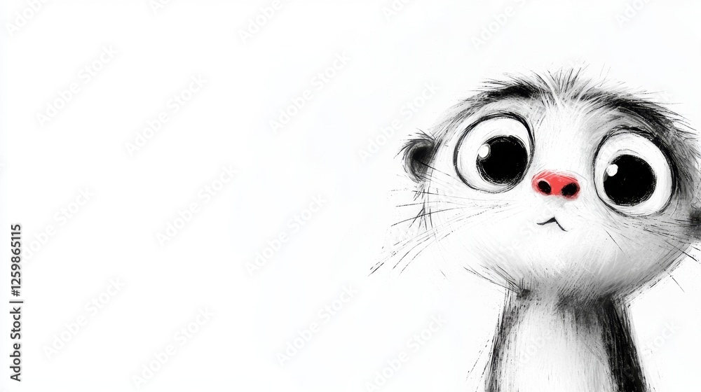Fototapeta premium a black and white drawing of a meerkat with big eyes against a white background