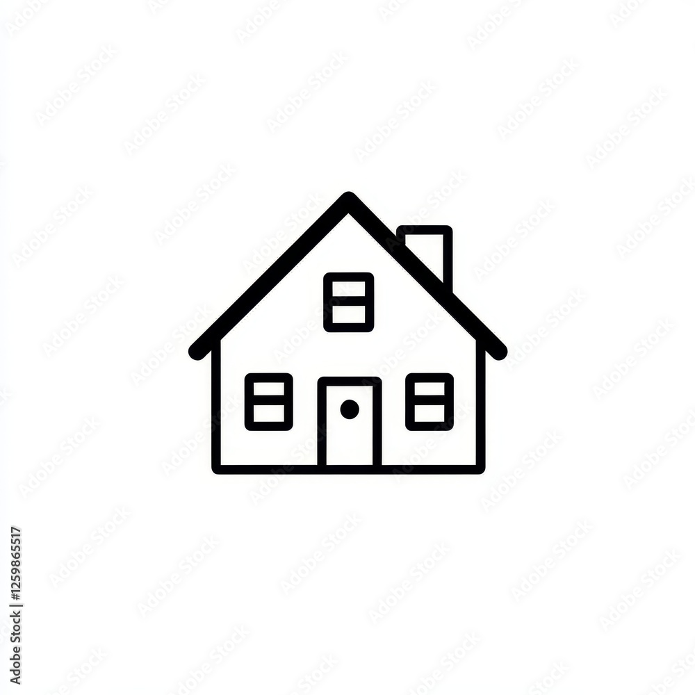 Simple black line art suburban home graphic Simple black line art suburban home graphic