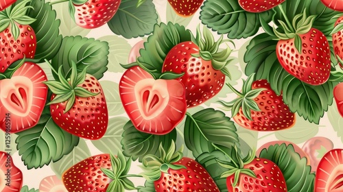 Pattern with strawberries and leaves. illustration in cartoon style
