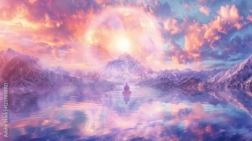 Purple clouds sunset in the mountain's background