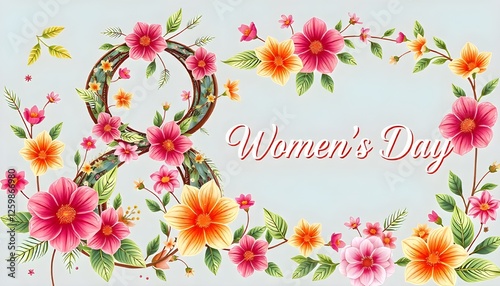 International Women's day ,A creative and elegant illustration featuring the number 8 beautifully intertwined with vibrant floral decorations