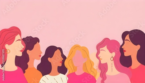 A Women's Day celebration banner for March 8, featuring graphic illustrations of diverse women's faces