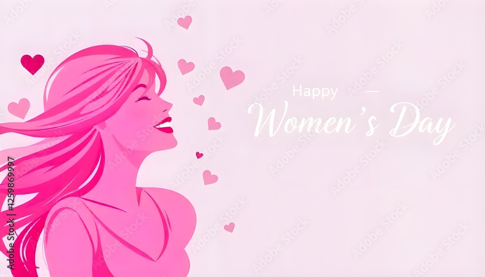 A celebratory Women's Day vector image featuring an abstract, joyful woman rendered in pink hues A celebratory Women's Day vector image featuring an abstract, joyful woman rendered in pink hues