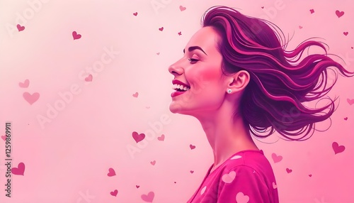 A celebratory Women's Day vector image featuring an abstract, joyful woman rendered in pink hues