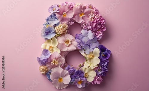 The eighth floral arrangement is positioned on a soft pink background for purposes of decoration and celebration