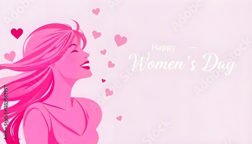 A celebratory Women's Day vector image featuring an abstract, joyful woman rendered in pink hues