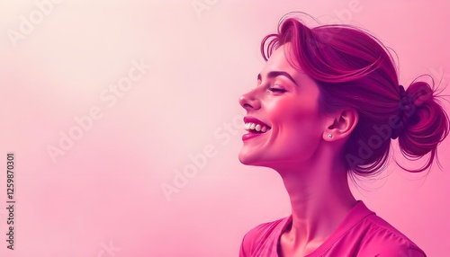 A celebratory Women's Day vector image featuring an abstract, joyful woman rendered in pink hues