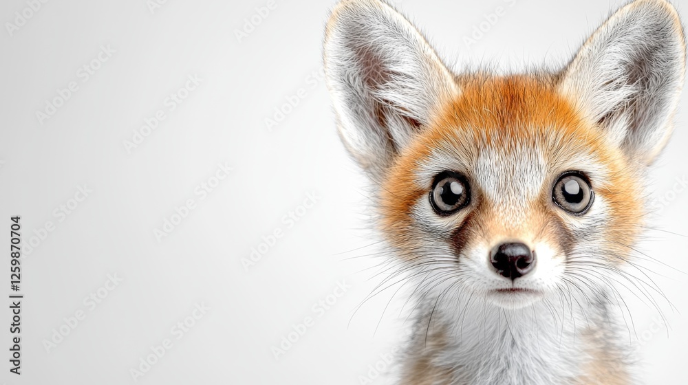 a close up of a red fox looking at the camera with a white background Its fur is a mix of brown and white, and its eyes are bright and alert a close up of a red fox looking at the camera with a white background Its fur is a mix of brown and white, and its eyes are bright and alert