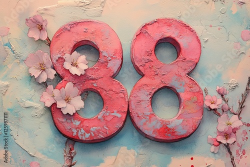 A soft pastel background provides the setting for floral number eight, a design that incorporates pink blossoms
