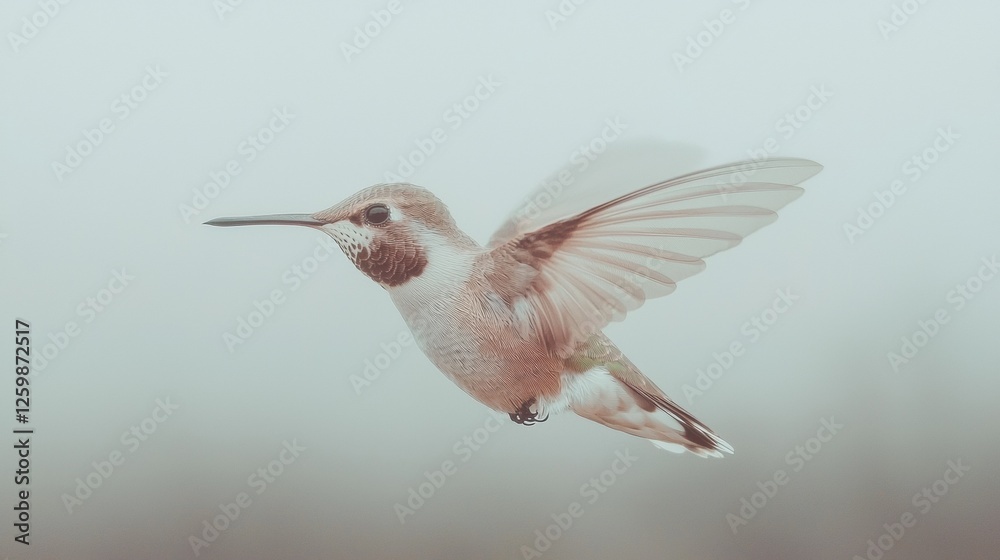Fototapeta premium Photograph of a hummingbird in mid-flight. the bird is facing towards the right side of the image, with its wings spread wide.
