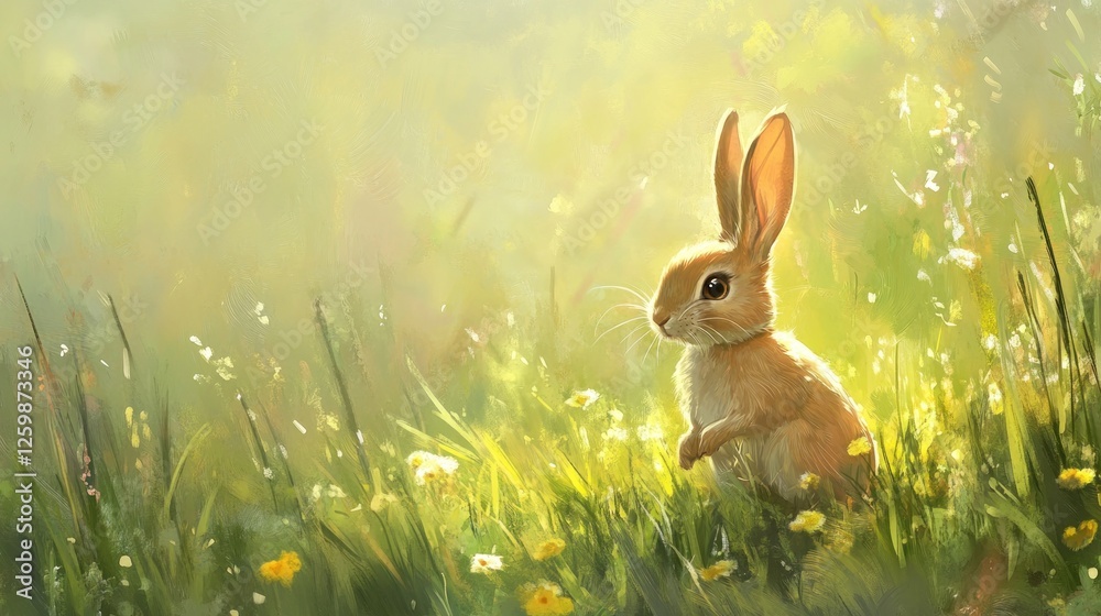 Obraz premium Adorable Bunny in a Sunny Meadow