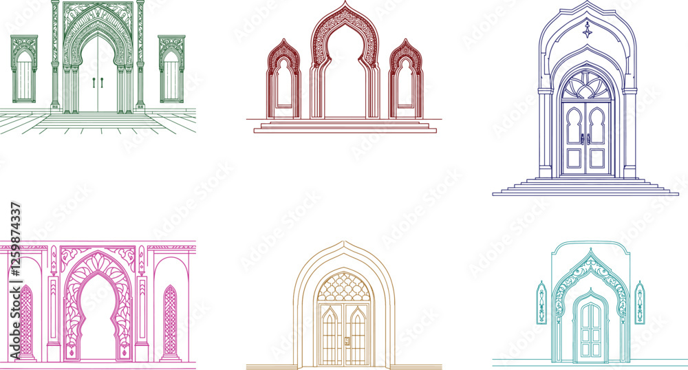Obraz premium Elegant silhouette and colour Mosque Door and Window Arches