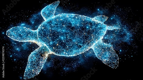 Abstract Digital Sea Turtle Glowing Constellation Network Technology Wildlife