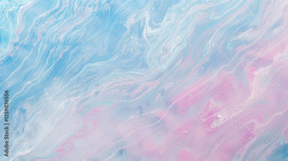 Fototapeta premium Abstract Pastel Swirl: A Dreamy Blue and Pink Acrylic Pour Painting