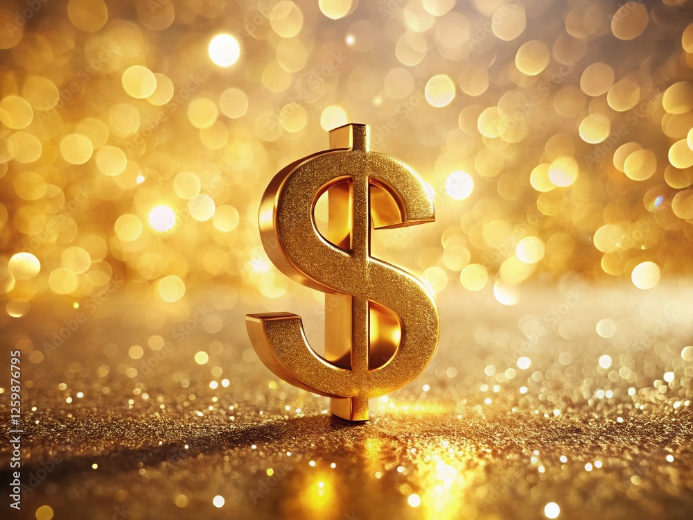 Close-up Golden Dollar Sign, Bokeh Background, White Surface - Stock Photo Close-up Golden Dollar Sign, Bokeh Background, White Surface - Stock Photo