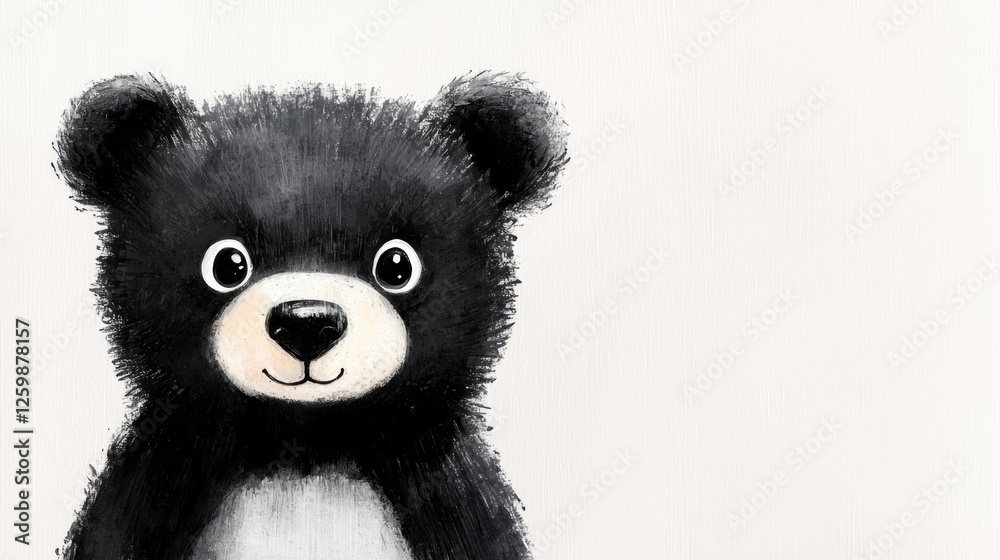 a black and white bear sitting on top of a white surface The bear has a soft, plush texture and its eyes are closed, giving it a peaceful and content look I a black and white bear sitting on top of a white surface The bear has a soft, plush texture and its eyes are closed, giving it a peaceful and content look I