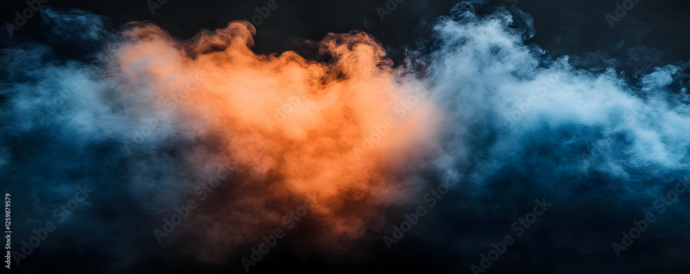 Orange blue smoke swirls, dark background. Design element Orange blue smoke swirls, dark background. Design element