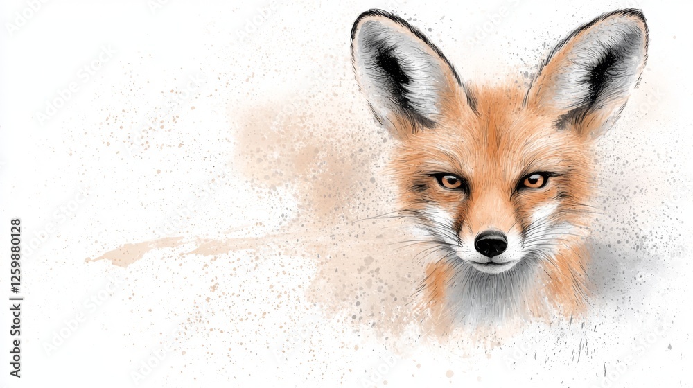 Obraz premium a watercolor painting of a red fox on a white background The fox is painted in a realistic style, with its fur and features clearly visible Its eyes are bright an