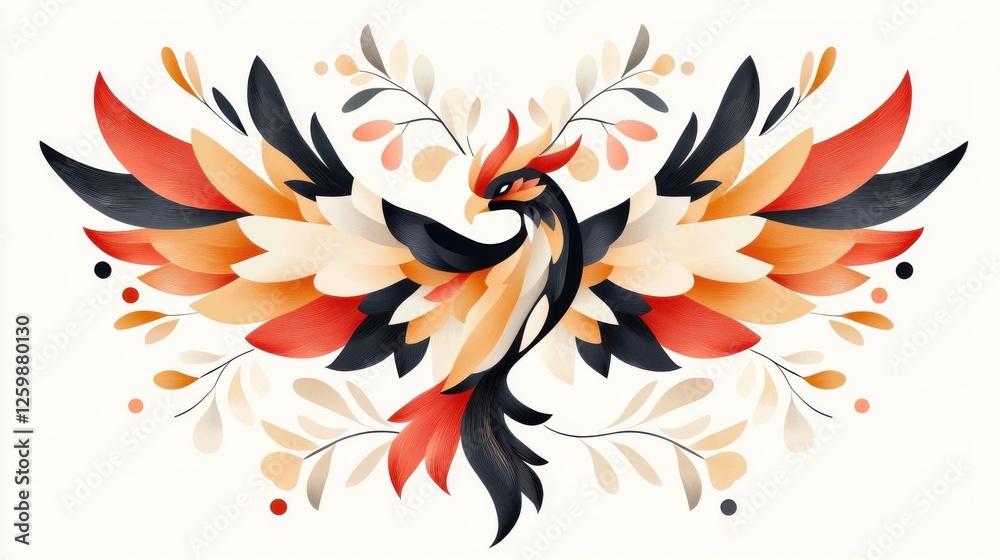 Fototapeta premium Majestic Mythical Phoenix Bursting with Fiery Feathered Grace